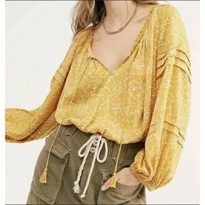 Free People Yellow Peasant Top Bodysuit